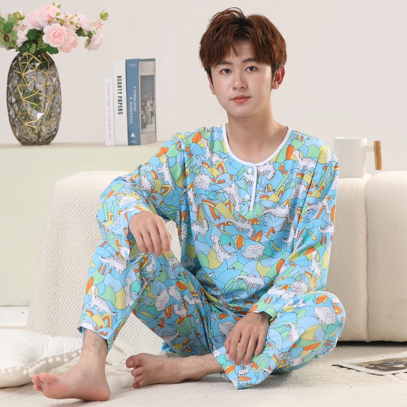 儿童睡衣男童空调家居服套装大童薄款绵绸男孩长袖夏季青少年棉绸