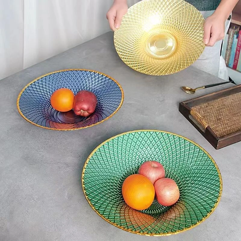 新中式ins风高档蓝色玻璃碗水果盘ins高颜值客厅家用玻璃果盘新款