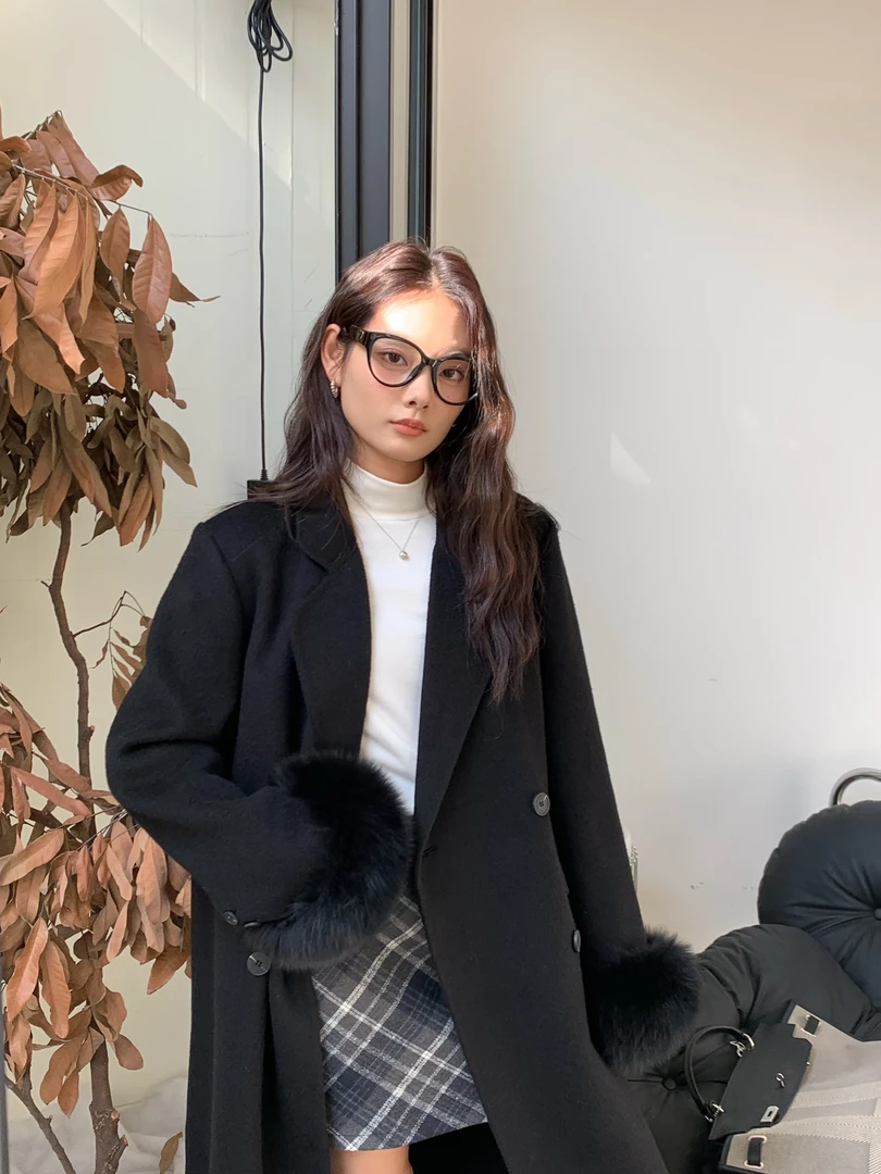 2024高级感羊毛大衣宽松阔版轻奢百搭狐狸袖毛氛围感毛呢外套