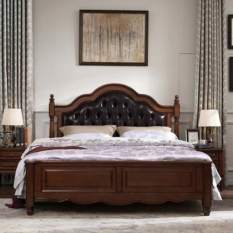 《鹏岭时尚,》桃花心木 软包实木床  8830#美式