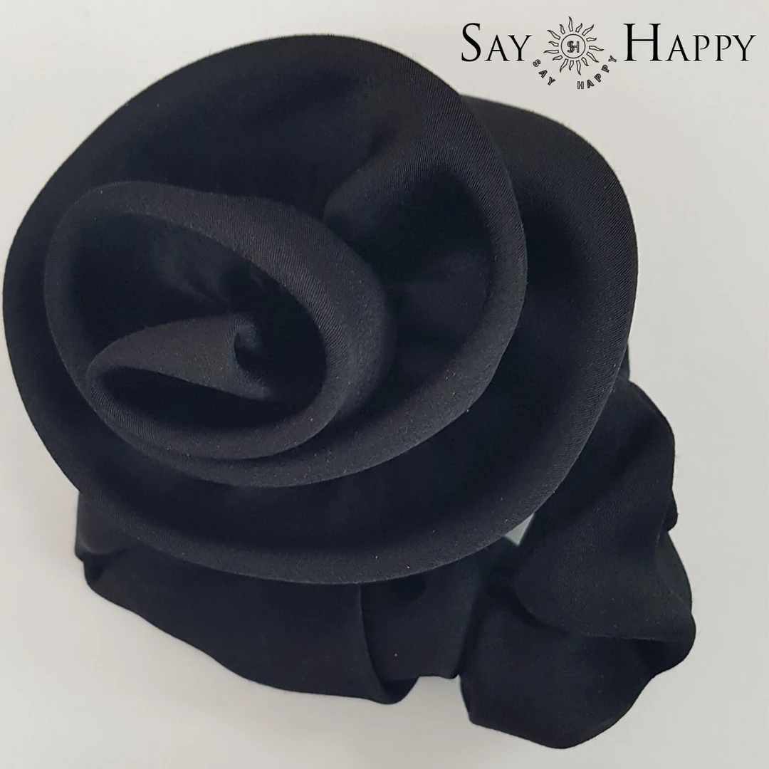 非金属布艺婚庆饰品 SAY HAPPY时尚黑玫瑰布艺发圈