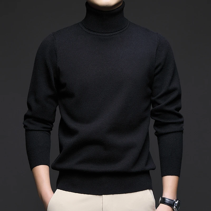 鄂尔多斯市100%纯羊毛衫男士毛衣可翻高领加厚冬款保暖高档打底衫
