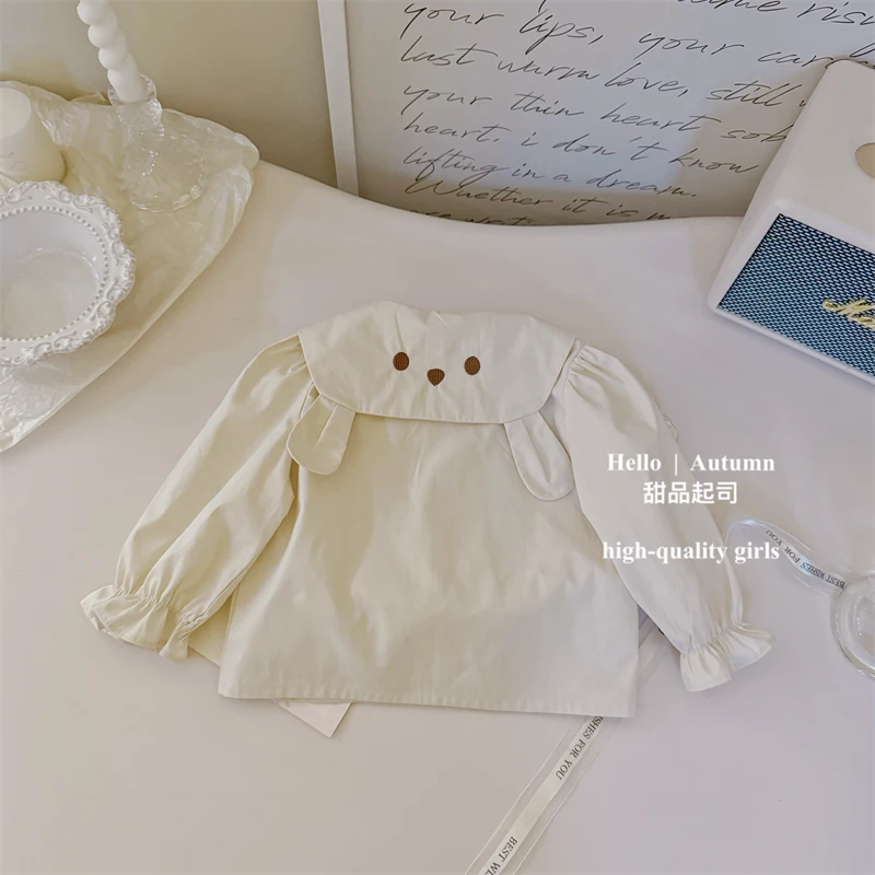 【甜品起司】超软萌！韩国童装女宝宝立体小熊衬衫刺绣背心裙套装