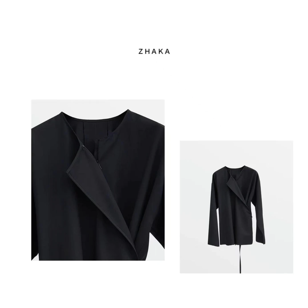 ZHAKA/斜拉链绑带上衣时尚设计感