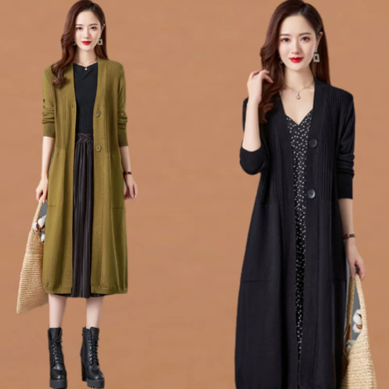 秋冬2024新款毛衣外套女过膝外搭宽松大码配裙子长款针织披肩开衫