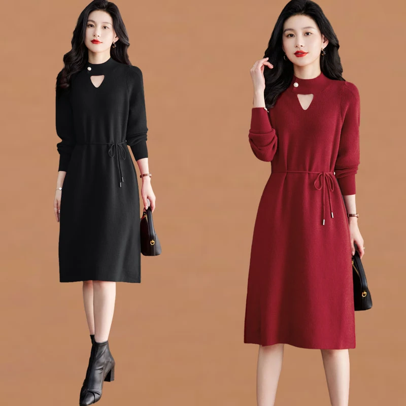 今年流行漂亮收腰内搭针织连衣裙女2024新款秋冬季配大衣的毛衣裙