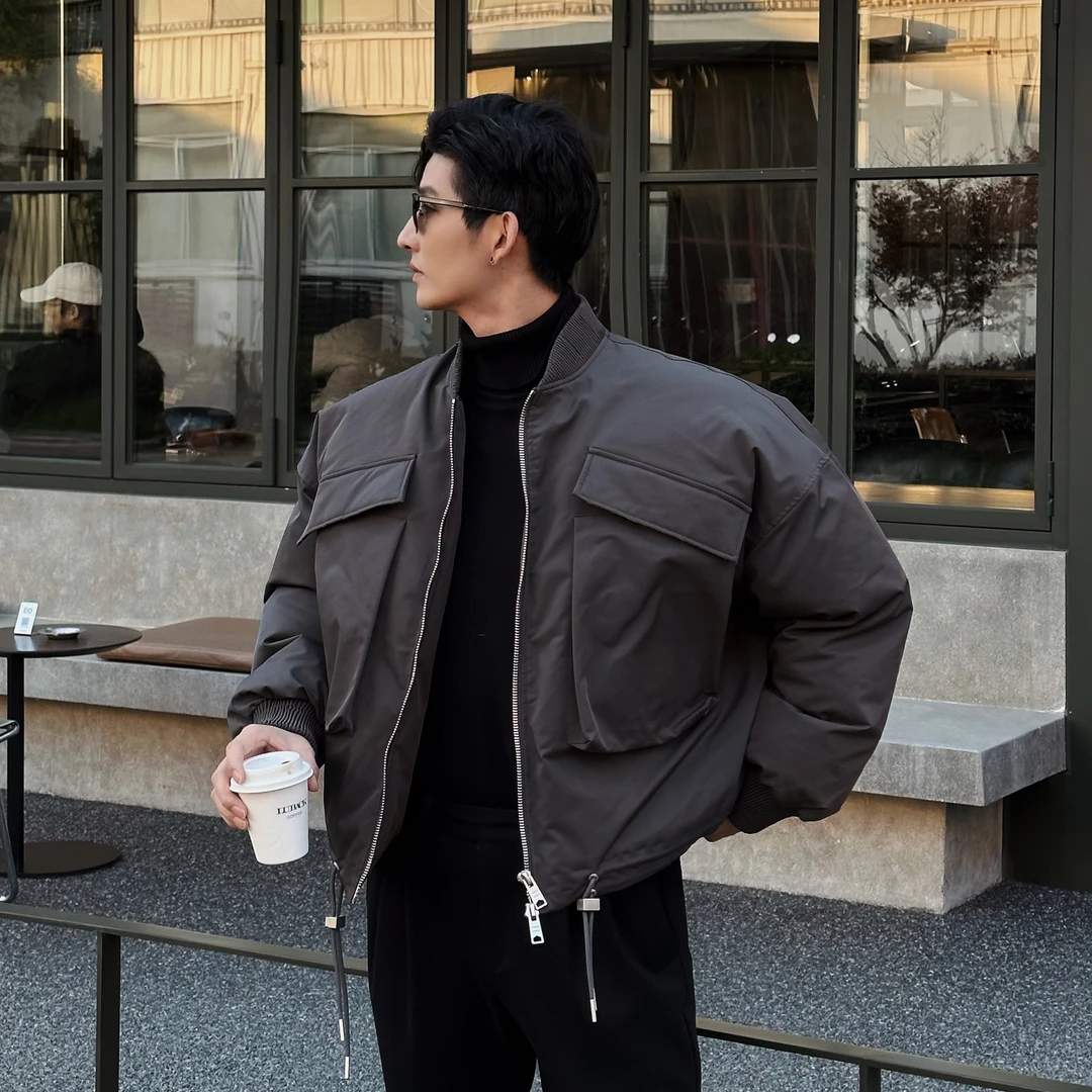 男士冬季加厚棒球领廓形短款棉服个性工装宽松潮流加厚休闲时尚