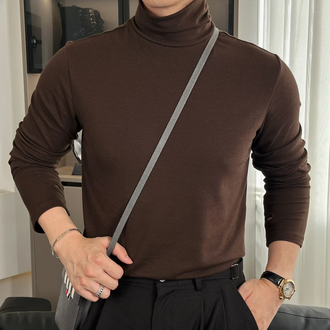 秋季新款高领打底长袖T恤亲肤百搭纯色时尚休闲韩版