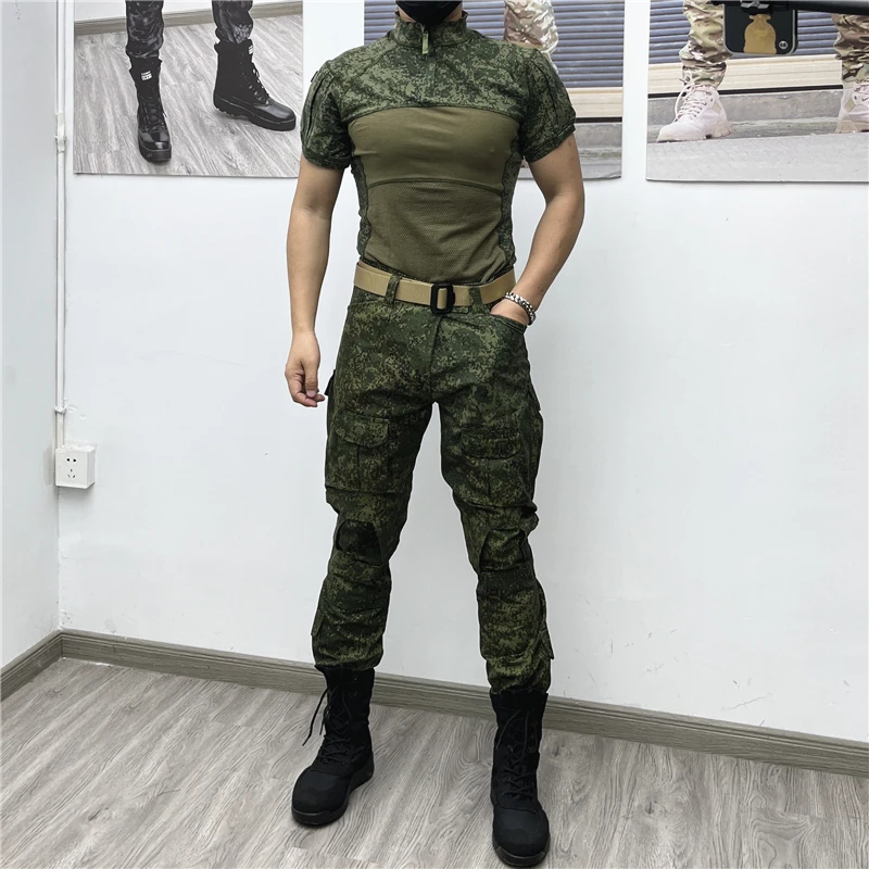 男弹力修身战术蛙服俄罗斯迷彩短袖套装户外束脚工装裤安保耐磨潮