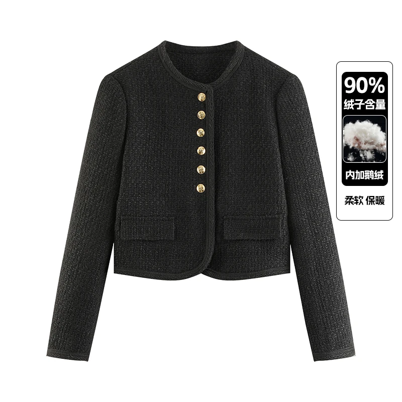 UXP秋冬法式高级小个子粗花呢短款小香风鹅绒服外套UHE221061E-qd