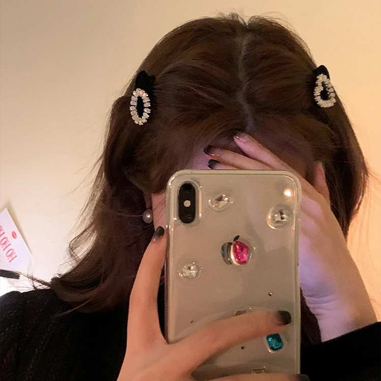 非金属布艺发饰 新款高级感方扣丝绒发夹刘海夹侧边夹小夹子发饰