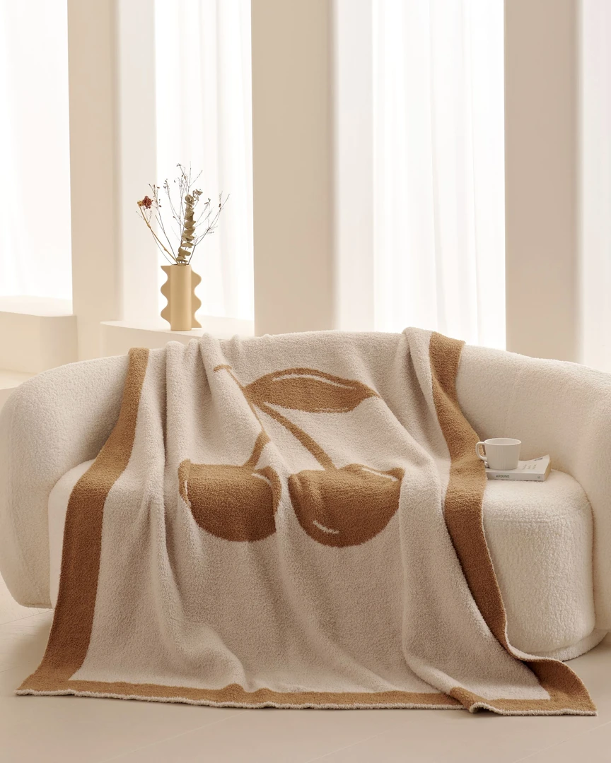 【毯子】半边绒针织毯  樱桃卡其  水墨熊猫  条纹咖