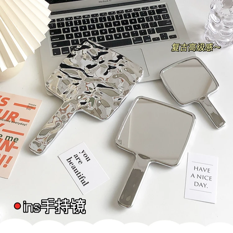 ins风网红复古手持化妆镜女便携随身携带小镜子手拿补妆镜手柄镜