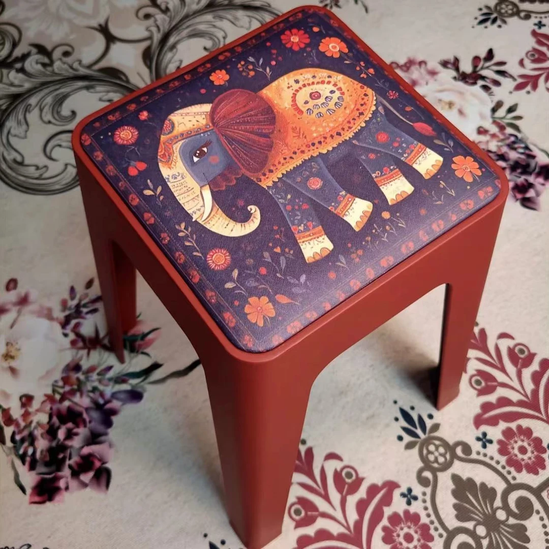 新款复古印花软包座面凳子家用客厅可叠罗方高凳简约时尚椅子轻奢