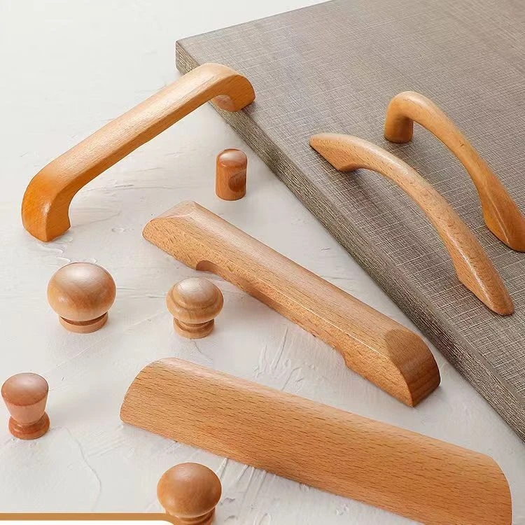 柜门橱柜抽屉实木拉手现代简约原木北欧衣柜门卫生间木质拉手单孔