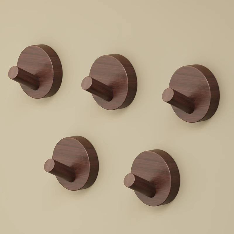 黑胡桃木挂钩免打孔木质挂钩进门玄关门后挂衣钩实木浴室毛巾衣帽