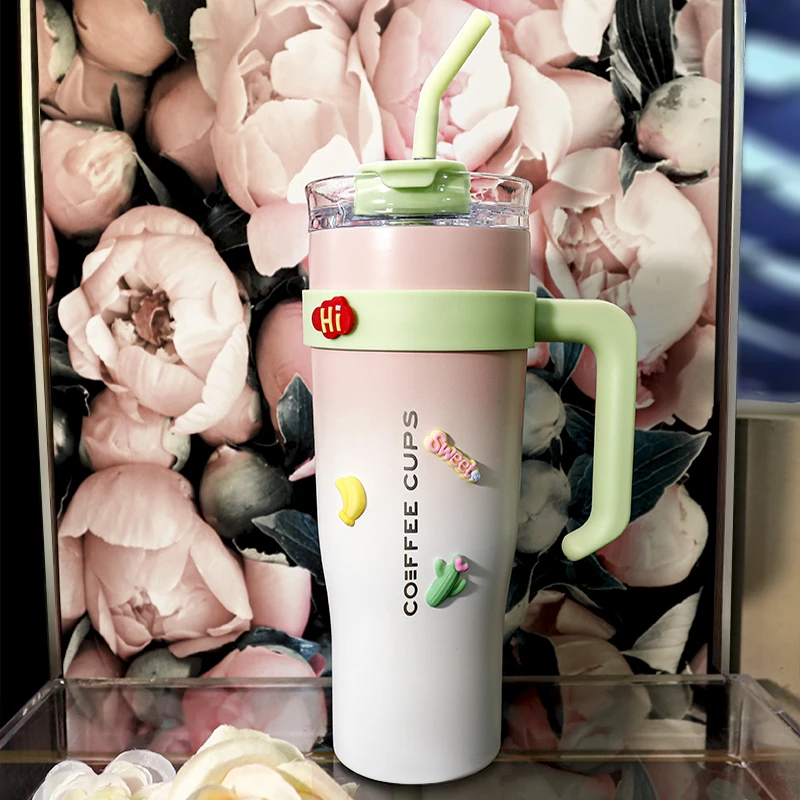 网红爆款巨无霸双层保冷保温杯保冷杯大容量吸管杯车载巨型水杯子