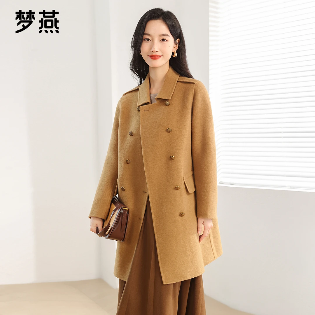 梦燕【内购会】秋冬季女时尚复古风中长款手工双面呢大衣CA21B3007Y
