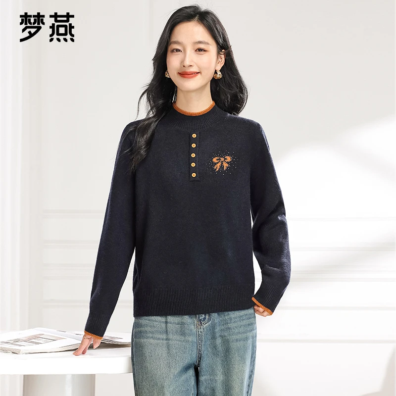 梦燕女秋冬季加厚针织内搭慵懒风半高领针织衫打底衫CC02B4009