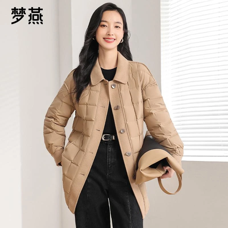 梦燕女冬季中长款拼接翻领休闲轻薄保暖秋羽绒服外套CY02B4007