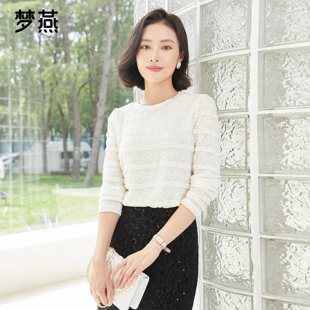 梦燕女秋季新款圆领显瘦时尚小衫弹力百搭衬衫外套AA03B4077D