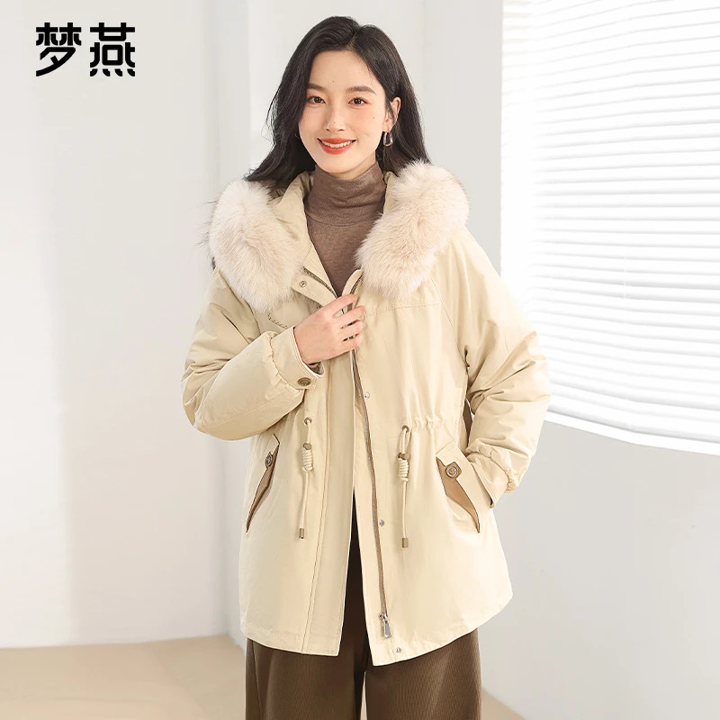 梦燕【内购会】女冬长款加绒加厚狐狸毛领保暖派克羽绒服CY13B4003