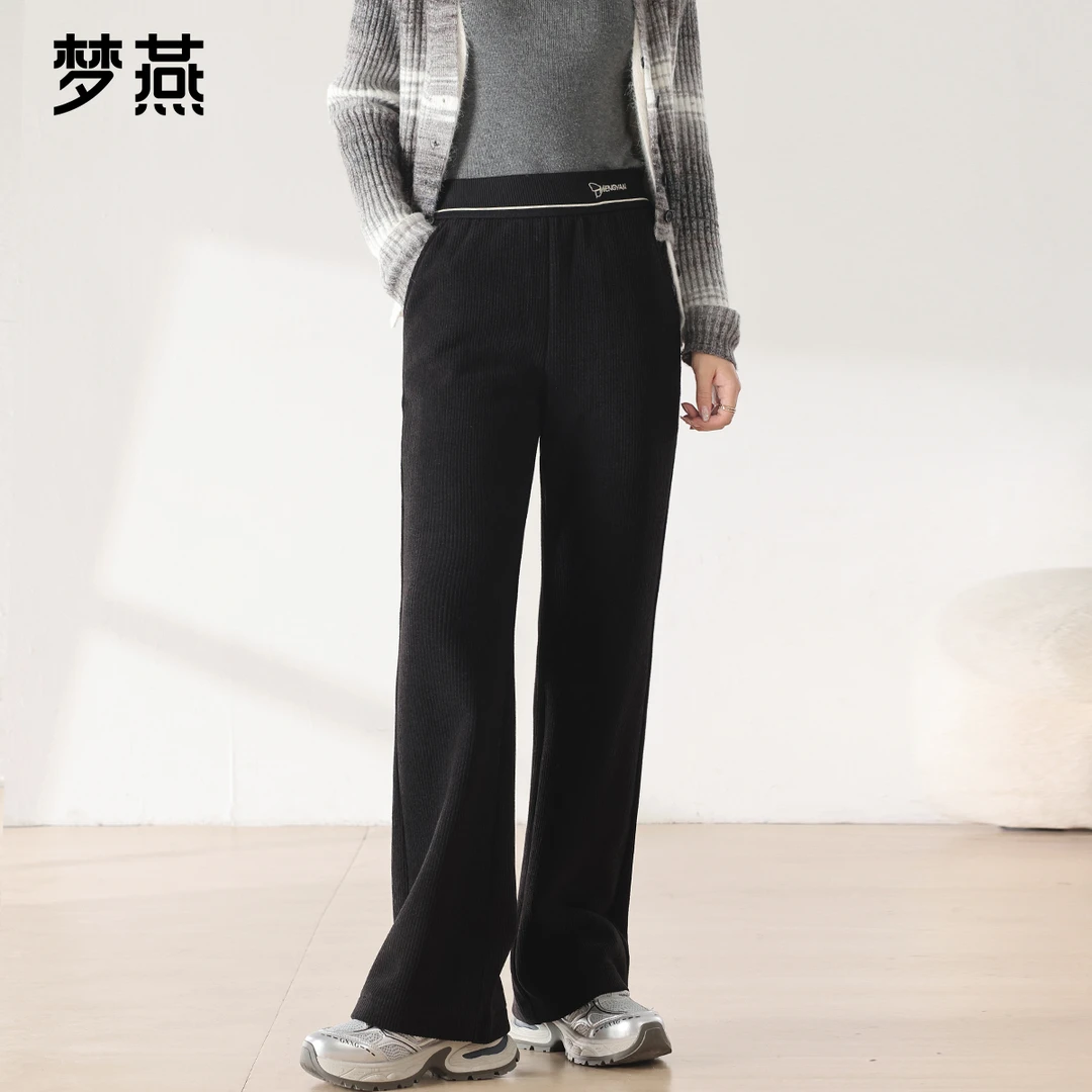 梦燕【内购会】女秋冬加厚微喇裤垂感休闲宽松条纹裤子CD05B4501