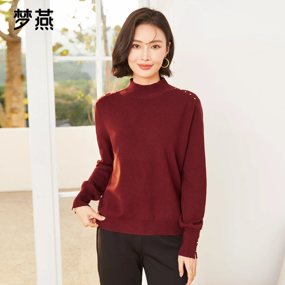梦燕女秋冬保暖上衣净色内搭打底衫宽松半高领针织衫CC02B4501