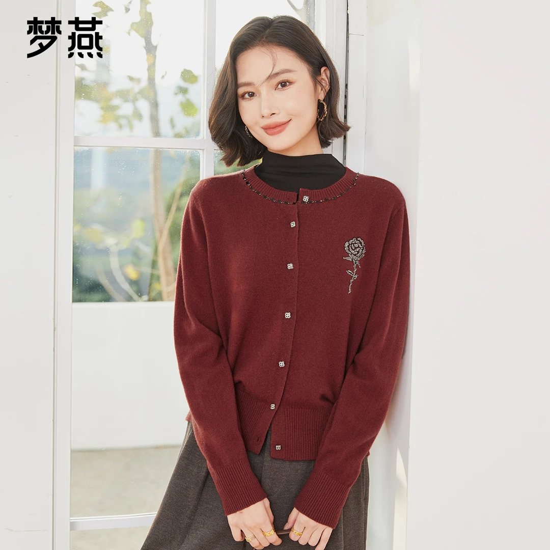 梦燕【内购会】女秋冬季针织衫保暖纯羊毛衫时尚休闲开衫CC12B4504