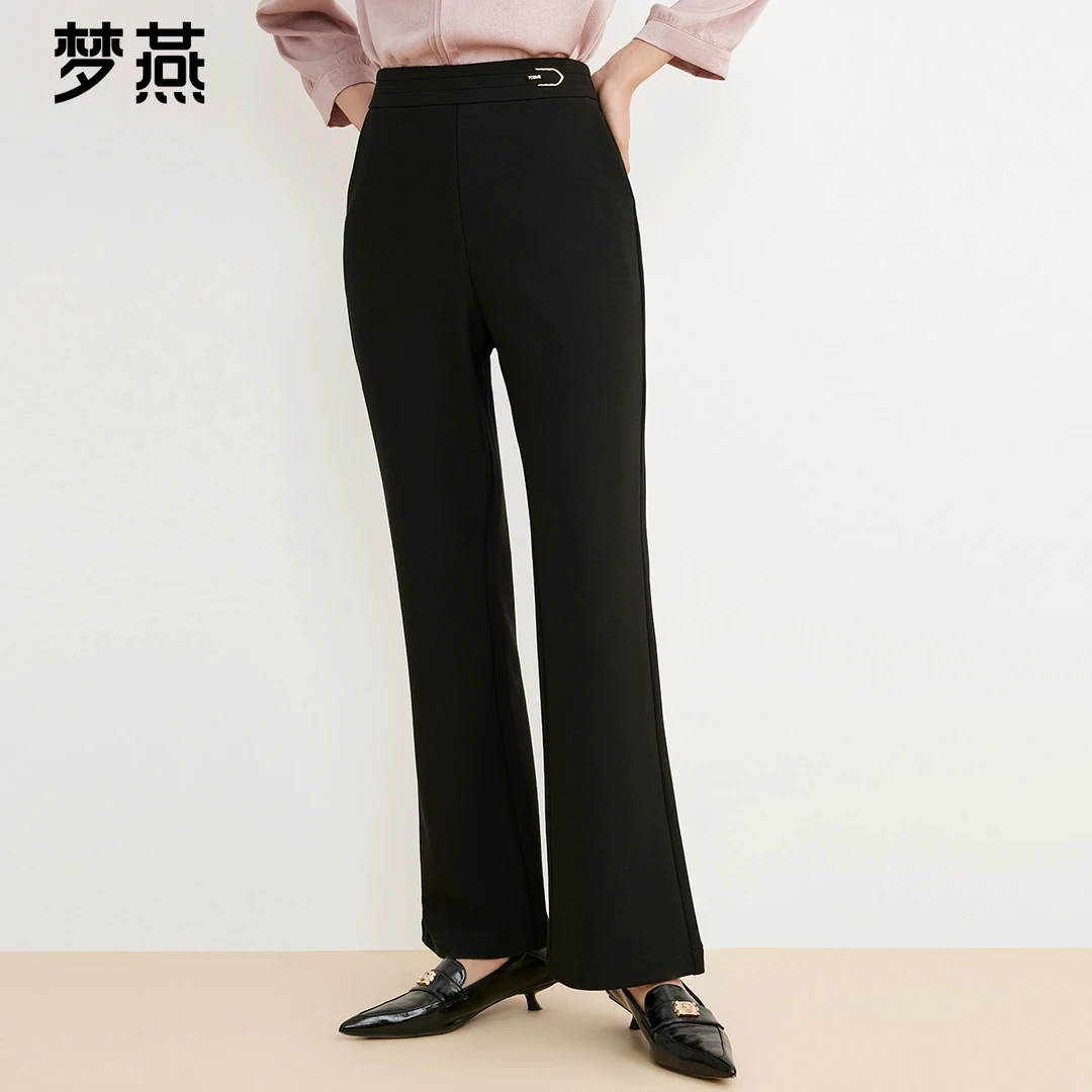 梦燕春秋新款通勤修身黑色微喇裤女裤显高显瘦休闲长裤AD05B4024