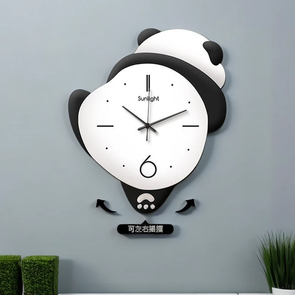 网红熊猫摇摆挂钟小动物会发光钟表客厅可爱风摆钟餐厅挂墙装饰表