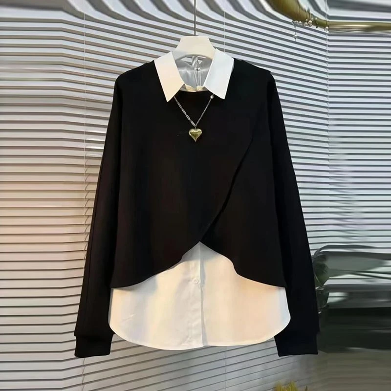 2025胖MM大码新款气质显瘦长袖不规则设计感减龄衬衫外搭两件套