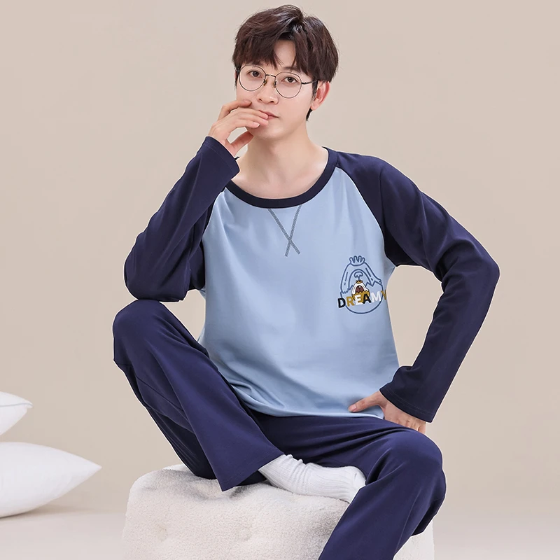 青少年睡衣男16-20岁帅气男孩加大码胖子220斤春秋家居服学生套装