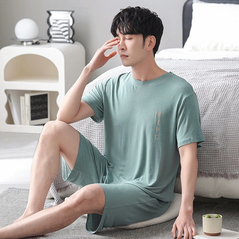 加肥加大睡衣男士莫代尔短袖短裤清凉特大码家居服胖子250斤300斤