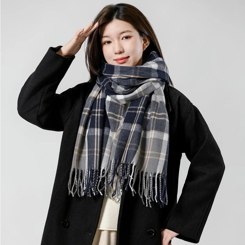 韩系轻薄款雾霾蓝色时尚氛围围巾雅丹风女秋冬季防寒保暖百搭围脖