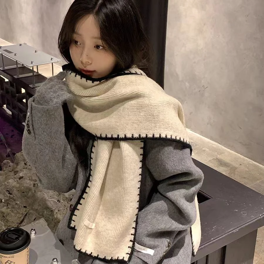 含羊毛高级感韩版百搭围巾女秋冬季流光风软糯针织围脖2025新款