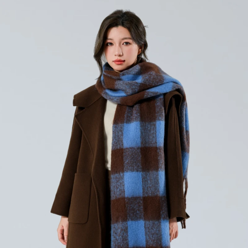 2024新款秋冬季美拉德保暖氛围感高级情侣格子加厚时尚围脖披肩女