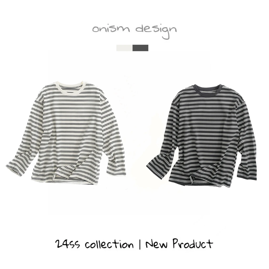 “白昼交织”万物皆条纹简约宽松圆领长袖上衣撞色休闲百搭t恤