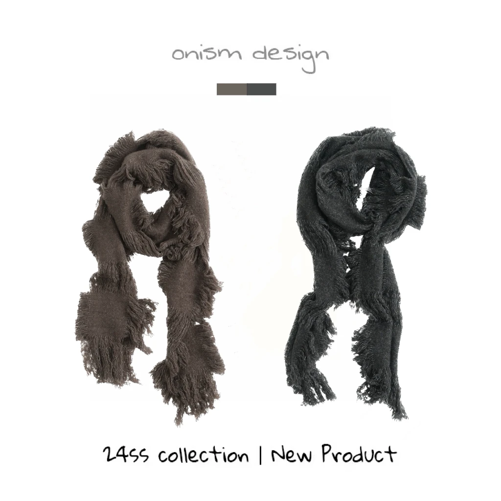 “末世流浪”小众复古网格镂空拼接羊毛流苏围巾轻薄软糯搭配披肩