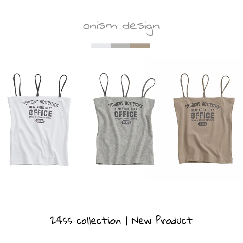 ONISM“幸运号码”设计感不规则肩带印花背心修身弹力抹胸短款吊带