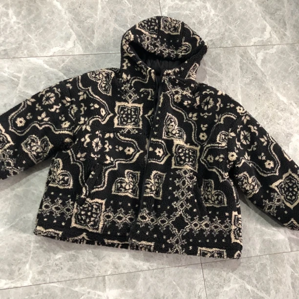 （浅笑）23178.复古腰果花棉衣外套女秋冬款连帽棉服美式高级感现1