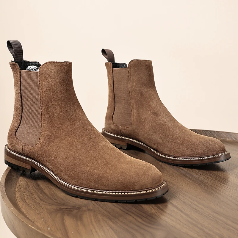 冬季新款男士切尔西靴磨砂皮时尚短靴加绒保暖皮靴马丁靴男靴