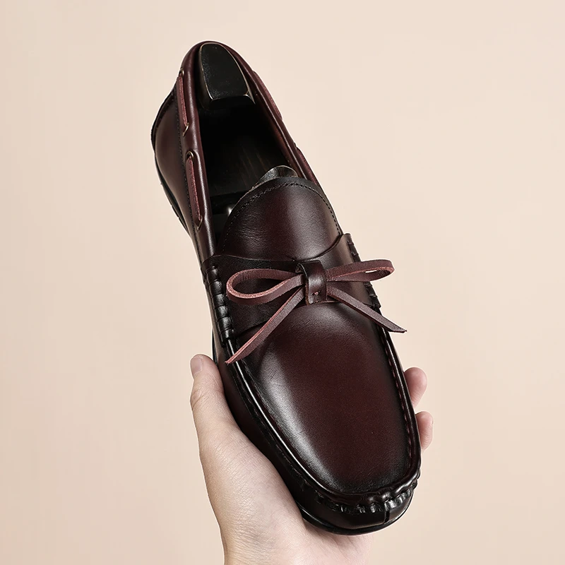 春秋新款男士一脚蹬流苏潮流豆豆鞋真皮懒人乐福鞋软皮软底休闲鞋