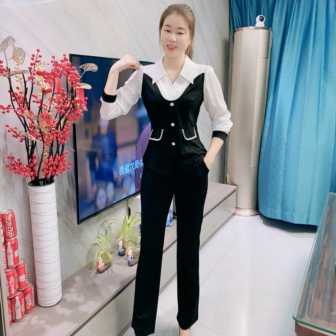 【十姐妹推荐】2024秋季新款时尚轻奢气质高雅修身显瘦长裤套装