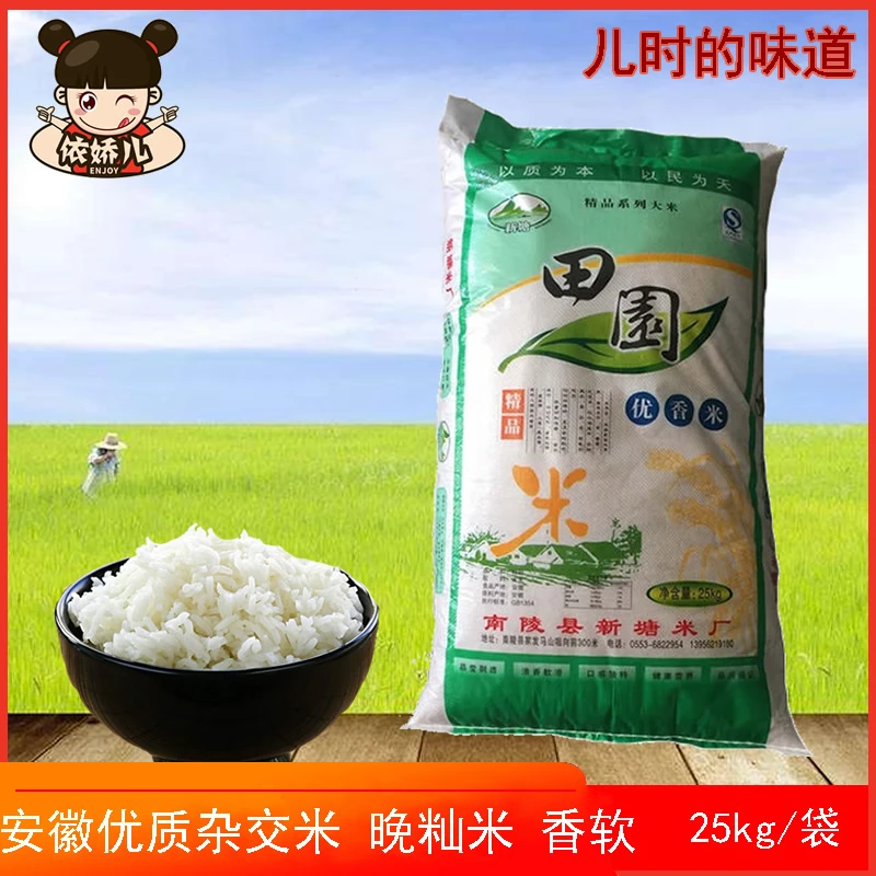 安徽南陵农家自种大米新米长粒香田园米双晚杂交米晚籼米25kg50斤