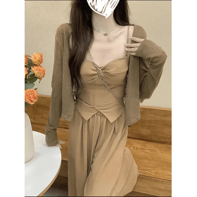 吊带上衣阔腿裤女早秋连体裤2024新款披肩衬衫设计感复古休闲显瘦