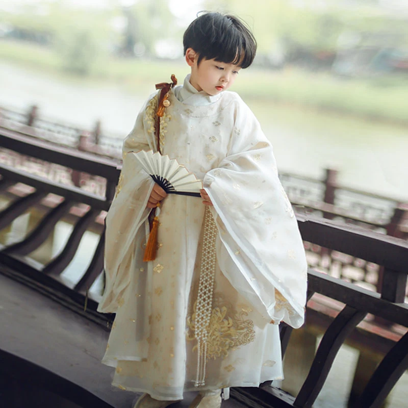 喵私屋灵菊原创宋圆领广袖儿童男童中国风汉元素汉服春秋宋制高端