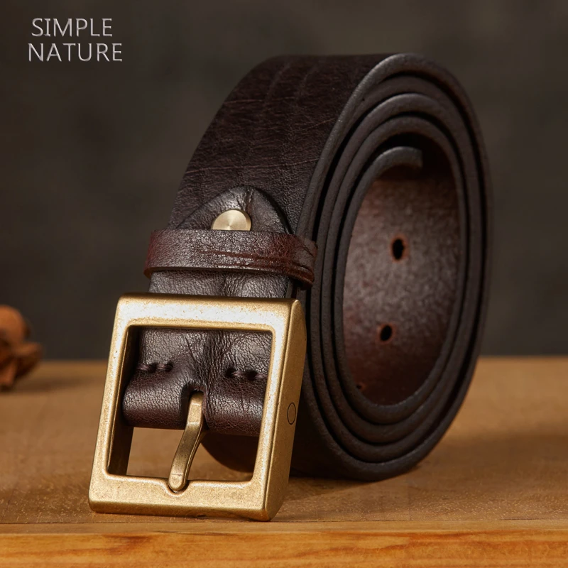 手工纯牛皮加厚皮带男士真皮铜扣复古针扣腰带时尚个性牛仔裤带潮