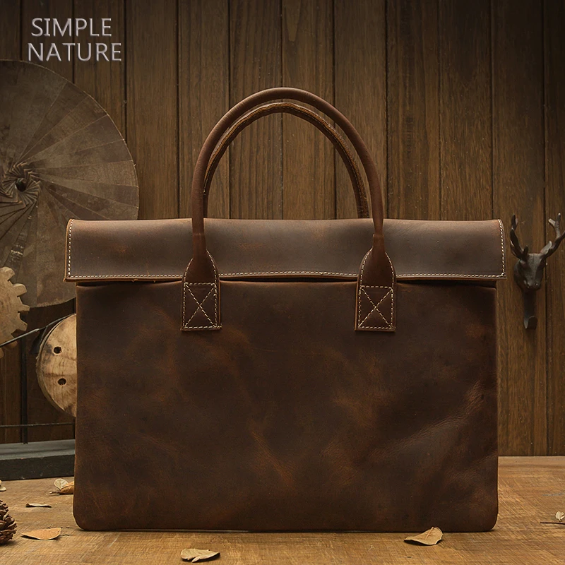 手工牛皮男士手提包日韩真皮手拿男包商务休闲公文包轻薄款电脑包