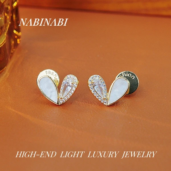 合金耳饰 2848轻奢爱心925银针ins耳钉气质百搭水贝爆款法式精致